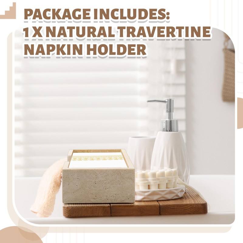 Beeveer Natural Travertine Guest Towel Holder Disposable Napkin Tray Dinner