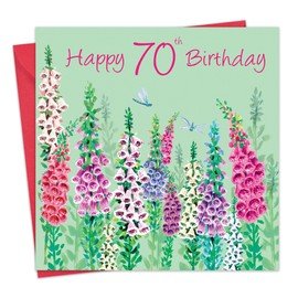 Twizler 70th Birthday Card for Women - Foxgloves Floral - Female Age 70 Year Old Happy Birthday Card for Her