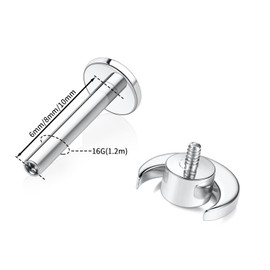 hengkaixuan 16G G23 Titanium Flatback Labret Studs, Internal Thread Lip Studs, Tragus Piercing, Monroe, Medusa Lip Piercing, Silver Lobe Cartilage Conch Earring Jewellery, 6 / 8 / 10 mm, Metal