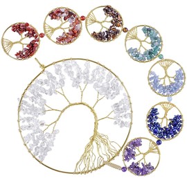 SUNYIK 7 Chakra Tree of Life Decorative Hanging Ornament for Home Office, Healing Crystal Wind Chimes Decoration for Outdoor Indoor, Rock Quartz&7 Chakra