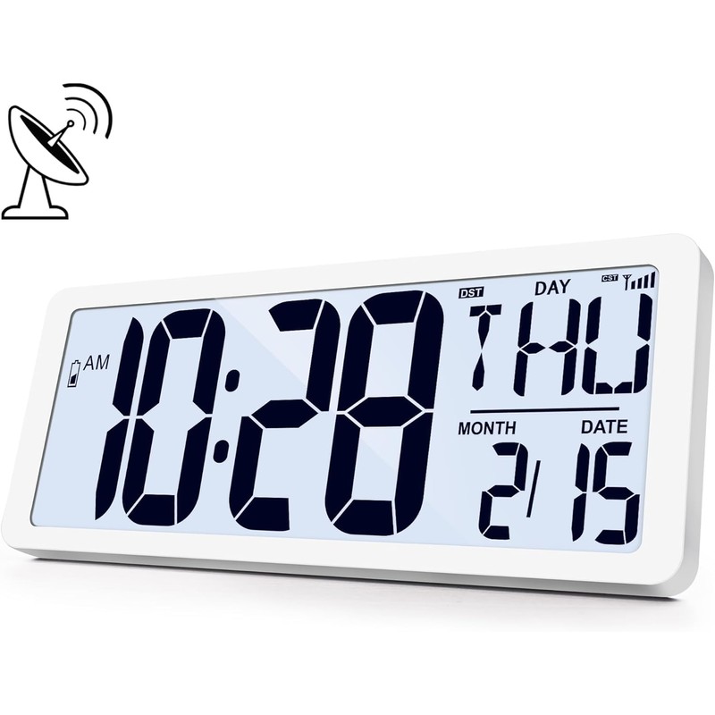 GEELION Atomic Clock with Backlight 15" Digital Wall Clock Battery