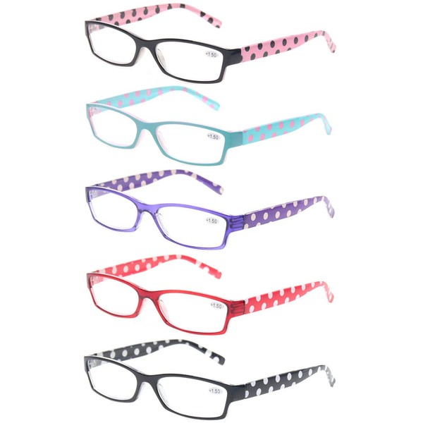 Reading Glasses 5 Pack Great Value Ladies Readers Quality Fashion Glasses for Women (5 Pack Mix Color, 2.50)