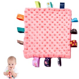 HECCEI Baby Tags Security Blanket, Tag Blanket, 10 × 10 inchs Cozy Plush Blankets with Colorful Tags, Infant Appease Blankets for 3+ Months Babies Boys/Girls