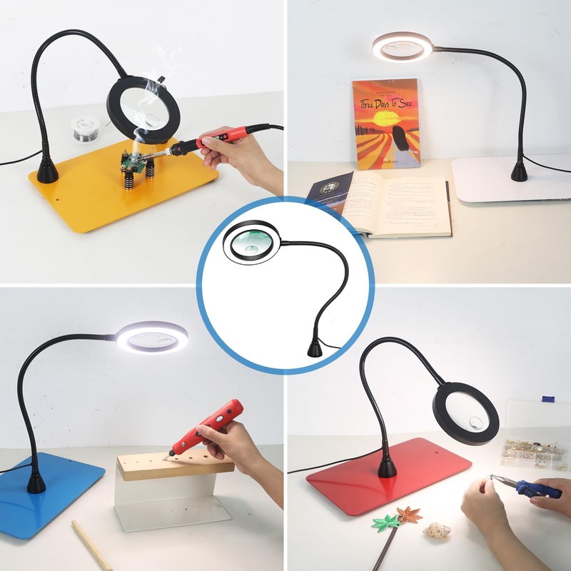 NEWACALOX Magnetic Magnifying Lamp, 3 Color Modes, 10X&5X Magnifying Glass,