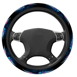 Swono Butterfly and Flower Universal 15" Steering Wheel Covers Abstract Blue Butterfly and Pink Flower Cute Car Steering Wheel Cover for Men Women Girls Car Accessories