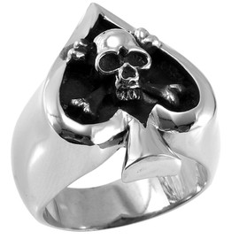 Tungsten Love JewelryWe New Punk Rock Style Stainless Steel Skull in Poker Spade Heart Men's Ring Engagement Wedding Band (UK Size V)