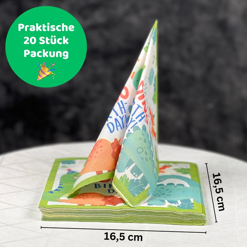 DIWULI Children's Birthday Napkins Dinosaur Pack of 20