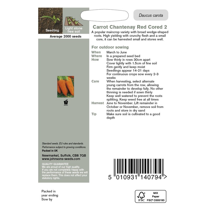 Johnsons 21445 Vegetable Seeds, Carrot Chantenay Red Cored 2