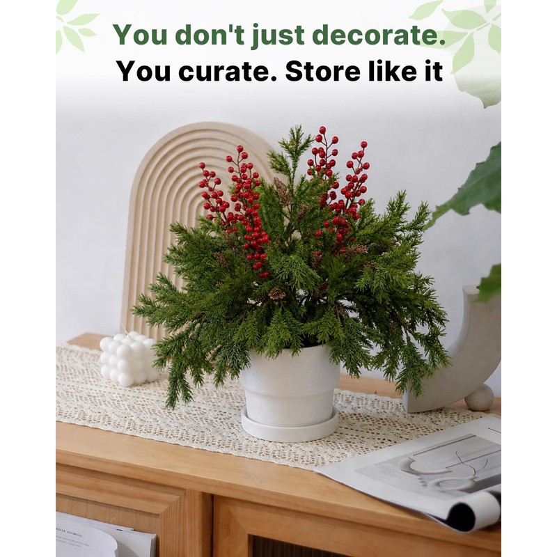 16Pcs 25'' Christmas Greenery with Red Berries,Artificial Pine Branches, Artificial