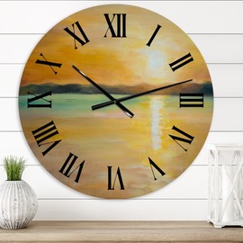 Designart 'Yellow Sunset At The Horizon' Nautical & Coastal wall clock - 36 in. high, 36 In. Wide