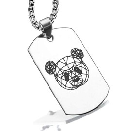 Comfort Zone Studios Stainless Steel Geometric Polygon Panda Dog Tag Pendant Necklace, Silver