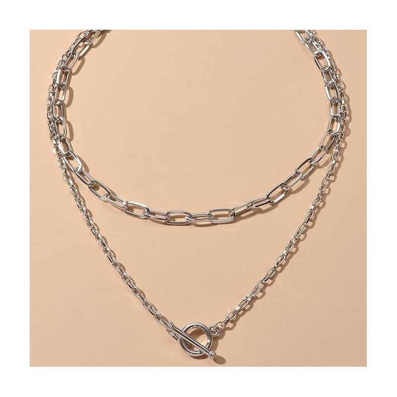 Layering Necklace for Women Stacked Chunky Link Chain Necklace Geometric