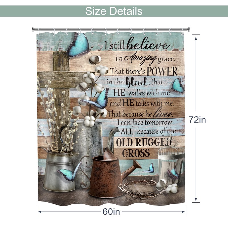 MESHELLY Rustic Farmhouse Christian Shower Curtain 60Wx72H Bible Verse Butterfly