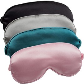 4Pcs Silk Sleep Eye Mask, Soft Satin Eye Shade Cover, Blindfold Silk Eye Masks with Adjustable Elastic Strap, Effective Shading Sleep Cover for Night Sleeping Travel Nap Women Men Gifts