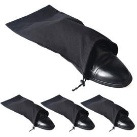 Shoe Storage Bags 100% Cotton with Drawstring for Men and Women for Travel Protecting and Storing Shoes (Black, Set of 4)