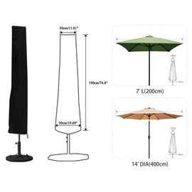 KUIZHEN Parasol Protective Cover, Parasol Cover with Rod Cantilever Parasol Protective Cover, 210D Oxford Fabric, UV Protection and Weatherproof for 1 to 3 m, Round and Square Cantilever Parasol, Black