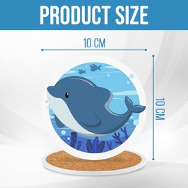 CUBICER Pack 6 Coasters Dolphin Ceramic Coaster with Cork Base Set Housewarming Gifts for Women Adults Coffee Table Car Cup Holders Home Decor Kitchen Accessories Cold Drinks Absorbent