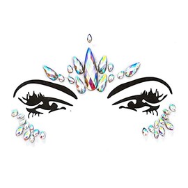 Rhinestone Glitter Stone Face Jewels Gemstone Sticker Glitter Makeup for Party Festival (Silver Rainbow)