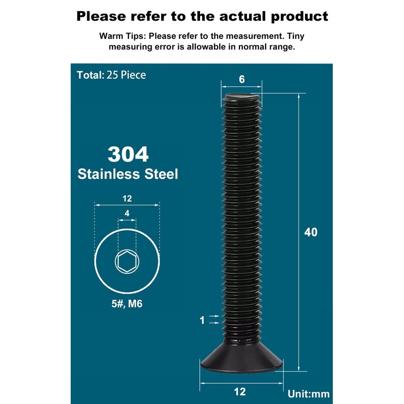 Drenky M6 Hex Socket Countersunk Bolts, Black Screws Countersunk DIN