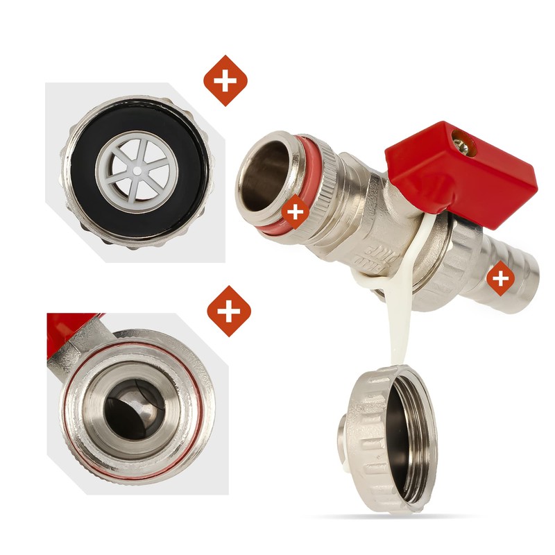 Drain Valve with Cap 1/2 Red Handle Ball Shut-Off Valve