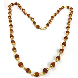 Nature 5 Mukhi Rudraksha 6mm 45 Beads Mala with Golden Cup Fancy Holy Jewellery Symbol of Spirituality Religion Reiki for Peace, Balance,Meditation Every Wear Unisex Accessory Gift