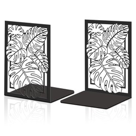 Hobbspring Pack of 2 Tropical Broad Leaf Decorative Metal Bookends Monstera Bookends for Heavy Books Robust Bookcase Holder Larger Bookends Used on the Desk for Office School