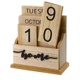 Sekonow Wooden Block Perpetual Calendar for Desk, Wood Desktop Month Week Date Display Calendar, Rustic Farmhouse Boho Home Office Decor Aesthetic Desk Accessories (Brown)
