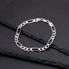 Tuscany Silver Unisex Sterling Silver 6.5mm Diamond Cut Figaro 3+1 Bracelet of 20cm/8"