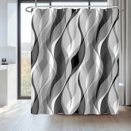 Shower Curtain, Grey, Uiiooazy Shower Curtain, Abstract Geometric Pattern, Stripes, Lines, Shower Curtains, Anti Mould, Waterproof Polyester Fabric, Washable Bathroom Curtain with 12 Hooks for
