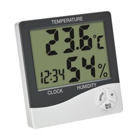 TFA Dostmann Digital Mini Thermo-Hygrometer Indoor 30.5058.02, Room Thermometer, Humidity Meter, Humidity and Temperature, for Room Climate Control, Max. Min, Including Clock and Date, White