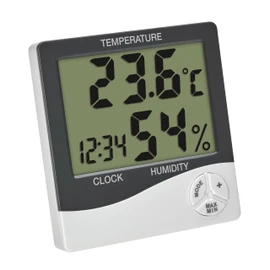 TFA Dostmann Digital Mini Thermo-Hygrometer Indoor 30.5058.02, Room Thermometer, Humidity Meter, Humidity and Temperature, for Room Climate Control, Max. Min, Including Clock and Date, White