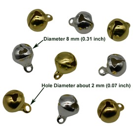 Maydahui 200 PCS Mini Christmas Jingle Bells Small Ornaments 0.31 Inches 8 mm Alloy Gold Silver Color Bead DIY for Sewing Wedding Jewelry Findings Crafts Decorations