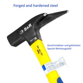 S&R Roofing Hammer 600g with Fiberglass Handle, Magnetic Nail Holder, Non-Slip Handle (Tool Steel, Fiberglass)