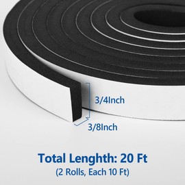 Self Adhesive Foam Tape Weatherstrip 3/4In x 3/8In x 20Ft High Density Foam Insulation Strips Foam Seal Weather Stripping with Strong Adhesive for Door and Window Sound Isolation Soundproofing