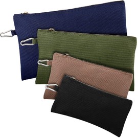 4 Pieces Utility Canvas Zipper Tool Bag Multi-Purpose Storage Organizer Heavy Duty Tools Pouch Clip-on Tote Bag in Blue, Green, Khaki and Black, 12/10/9/8/ Inches