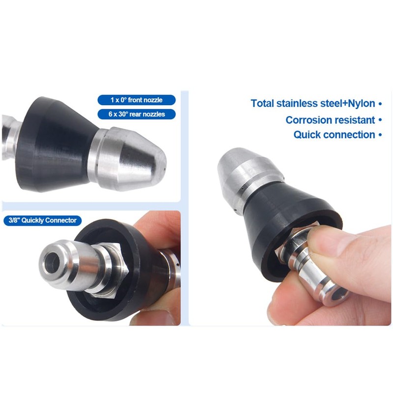 MIZORLIE Pressure Washer Sewer Jetter Nozzle with Stainless Steel,3/8'' Quickly