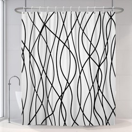 Uiiooazy White Black Striped Shower Curtain for Bathroom 72"x72", Geometric Modern Shower Curtain Set with Hooks 72 Inches Long Boho Fabric Waterproof Hotel Bath Accessories Machine Washable