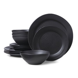 Oneida Black Ridge Piece Dinnerware Set, 12 Count, Dorm Room Essentials, First Apartment