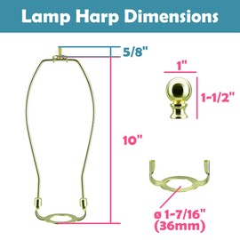 Aspen Creative Brass Plated 20041-12A, Lamp Shade Holder Adapter, Includes Solid Steel Bumped Cylinder Finial, 10" Harp, and E26 36mm UNO Fitter Finish, 2 Pack