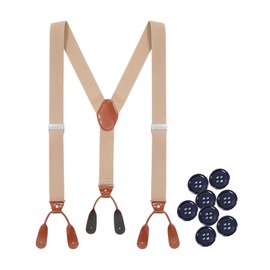 Kajeer Men's Braces for Buttons, Adjustable Men's Suspenders, 3.5 cm/1.38 Inch Wide Braces, Y Shape, Brown, Faux Leather, Men's Braces for Wedding, Business, khaki