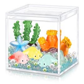Vertintong Axolotl DIY Tank Axolotl Craft with 3 Pcs Mini Axolotl Figures Axolotl Beads Axolotl Gift Set Axolotl Charms 3.2″ Acrylic Tank(Dark Blue,Cute)