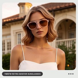 YMRFW Retro Aviator Sunglasses for Women Men Classic 70s Vintage Style Square Trendy Sun Glasses
