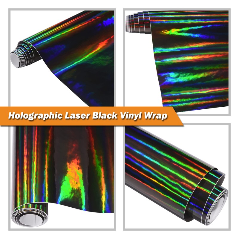 Holographic Laser Black Chrome Vinyl Sheet Car Wrap Film Self