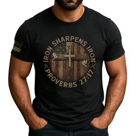 Iron Sharpens Iron T-Shirt Men, Christian Shirts for Men, Faith Shirt Mens, Cross Shirt, Bible Verse Shirts 2 (Black-M)