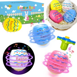 Easter Party Favors Basket Stuffers for Kids 12 Pack, Light up Easter Egg spinning Top Toys Gifts with Music for Toddlers, Goodie Bags Fillers,Non Candy Hunt Prizes Classroom Treats Stuff for Boy Girl