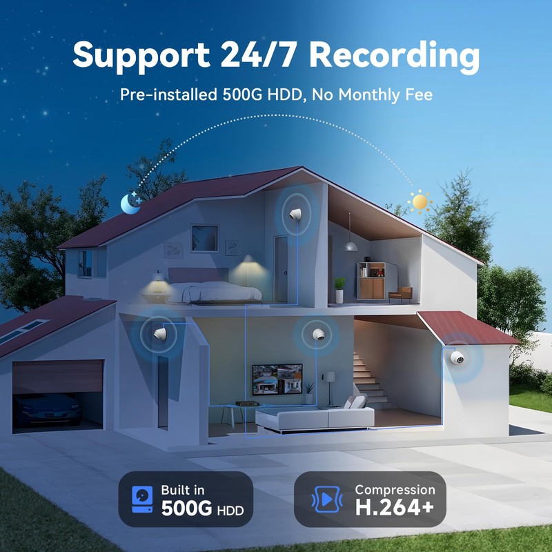 VORGUT 5MP Lite Security Camera System with 500G Hard Drive,