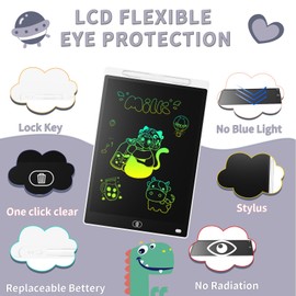 [2 Pieces] LCD Writing Board, 10 Inches, Genialba Colourful LCD Writing Tablet, LCD Writing Tablet, Electronic Tablet, Graphic Tablet for Children's Games 2 3 4 5 6 7 Years Boys Girls (White & Black)