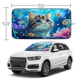 Cat and Fish Car Windshield Sun Shade Foldable Sunshade Front Window Cover Sun Visor Protector Accessories for Truck SUV (59x27.5 inches)