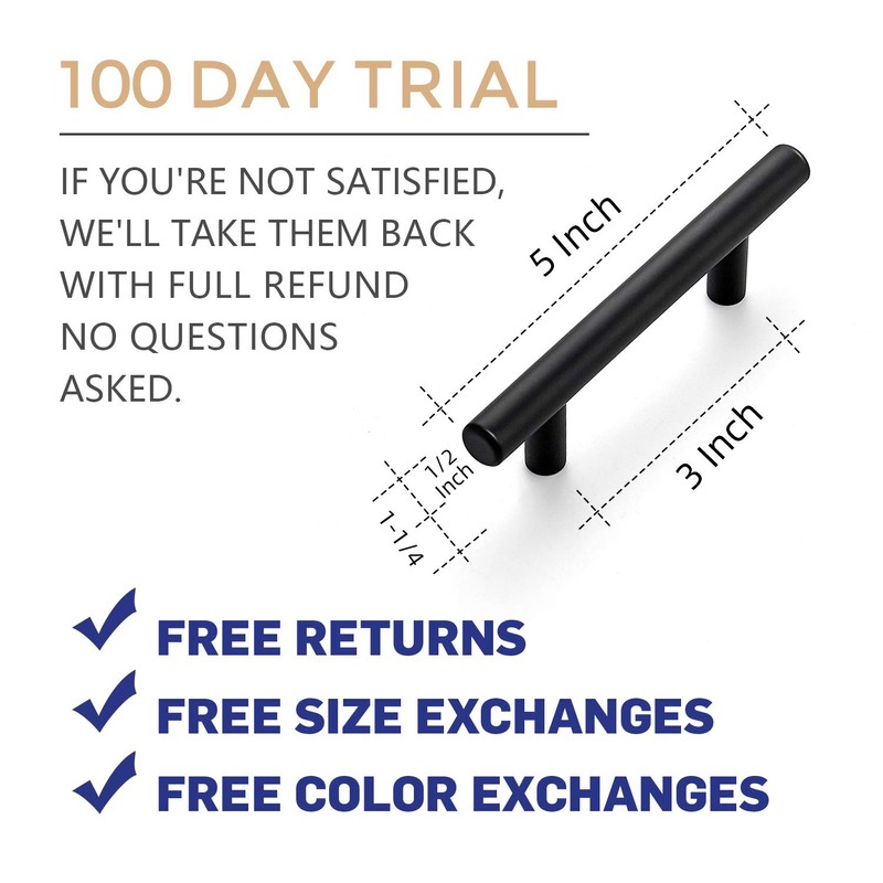 5 Pack | 5'' Cabinet Pulls Matte Black Stainless Steel