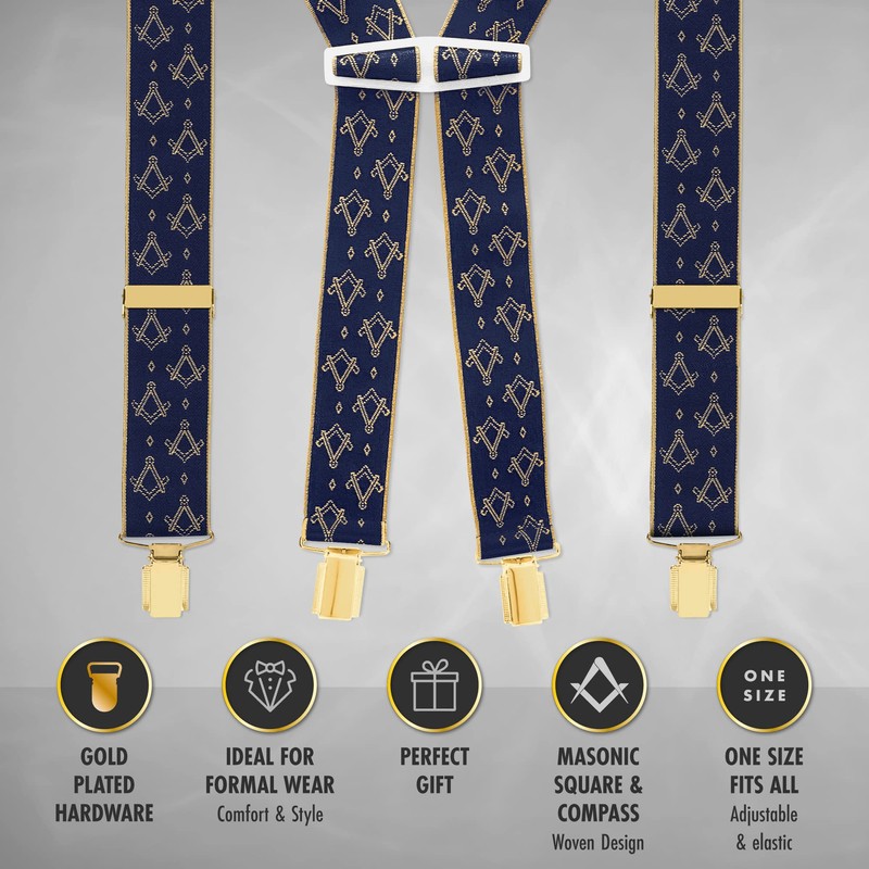 Masonic Braces Suspenders with Square & Compass - X Type